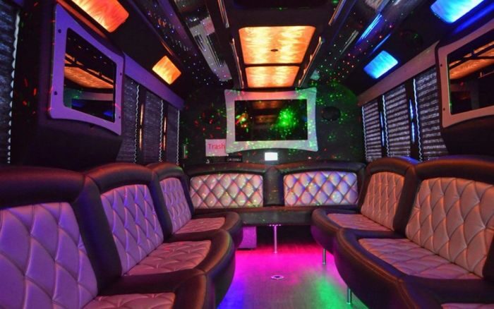 Party bus lounge with LED ceiling – Edwards limo service
